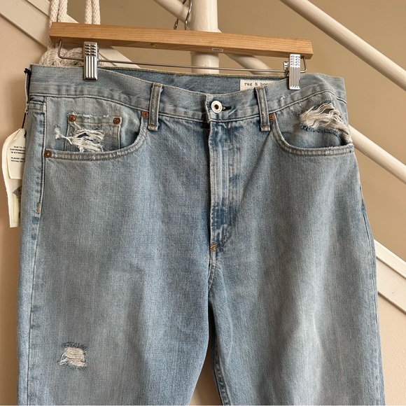 rag & bone Marilyn Distressed Straight Leg Raw Hem Crop Jeans Light Blue 31 NWT - Picture 6 of 15